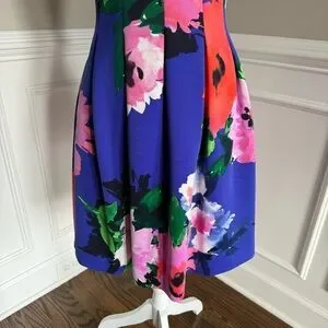 Vince Camuto | Dresses | Vince Camuto Blue Pink Floral Fit And Flare Midi  Dress With Vneck Size 8 | Poshmark